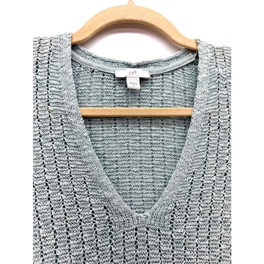 J Jill Seafoam Cotton Blend Open Knit Sweater L Cottagecore Coastal Granny - Picture 5 of 11